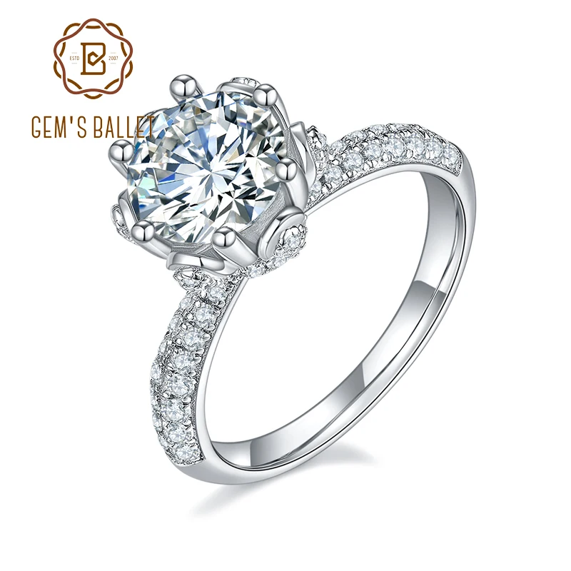 

GEM'S BALLET 925 Sterling Silver Moissanite Ring 1ct 2ct 3ct Moissanite Diamond Vintage Wedding Engagement Ring For Women