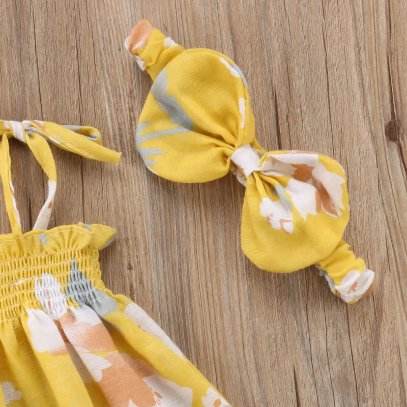 0-2T Baby Girl Floral Tops Newborn Yellow Floral Dress+Shorts Pants Girls Sleeveless Clothes 3PCS Set  Summer Outfits