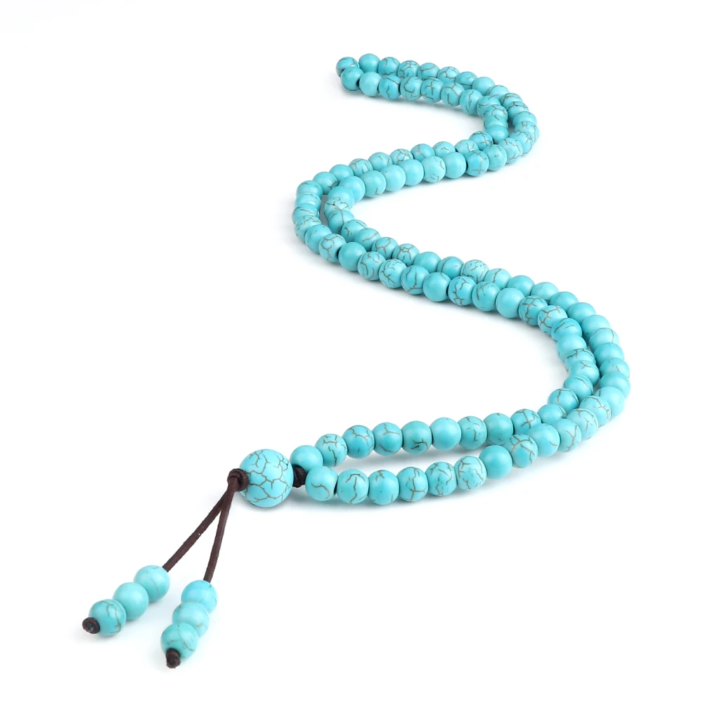 Men Beaded Necklace & Bracelet 108 Beads Tibetan Buddha Wrap Bracelets Women Handmade Blue Synthetic Turquoises Prayer Jewelry