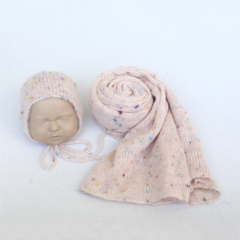 

Crochet Newborn Mohair Stretch wrap Baby Stretch wrap Bonnet Set Photography Props Newborn Swaddle Blanket For Photo Shoot