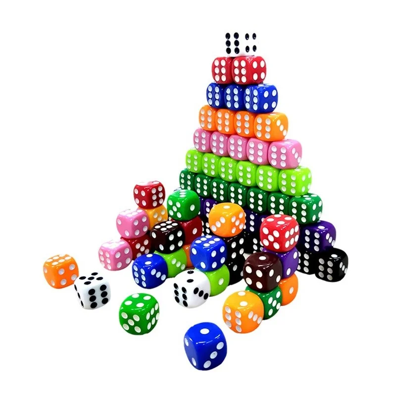 100 Stks/set 2021 Buitenlandse Handel Nieuwe Product 16Mm Kleur Dobbelstenen Acryl Nieuwe Materiaal Dice Game Dobbelstenen