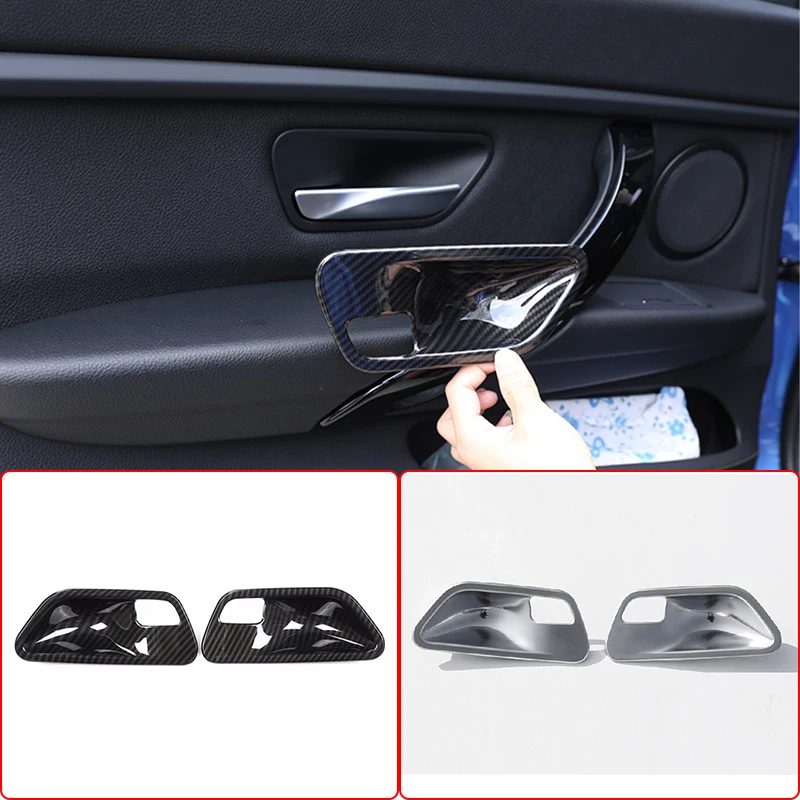 2pcs Carbon Fiber ABS Interior Door Handle Bowl Cover Trim For BMW 3 4 Series f30 f32 f35 316i 318i 320li 2013-2018 Accessories