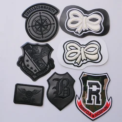 Embroidery Black PU Leather Military letters icon Applique Patches For Fashion Clothes Shoes DIY Iron on Badges on a backpack