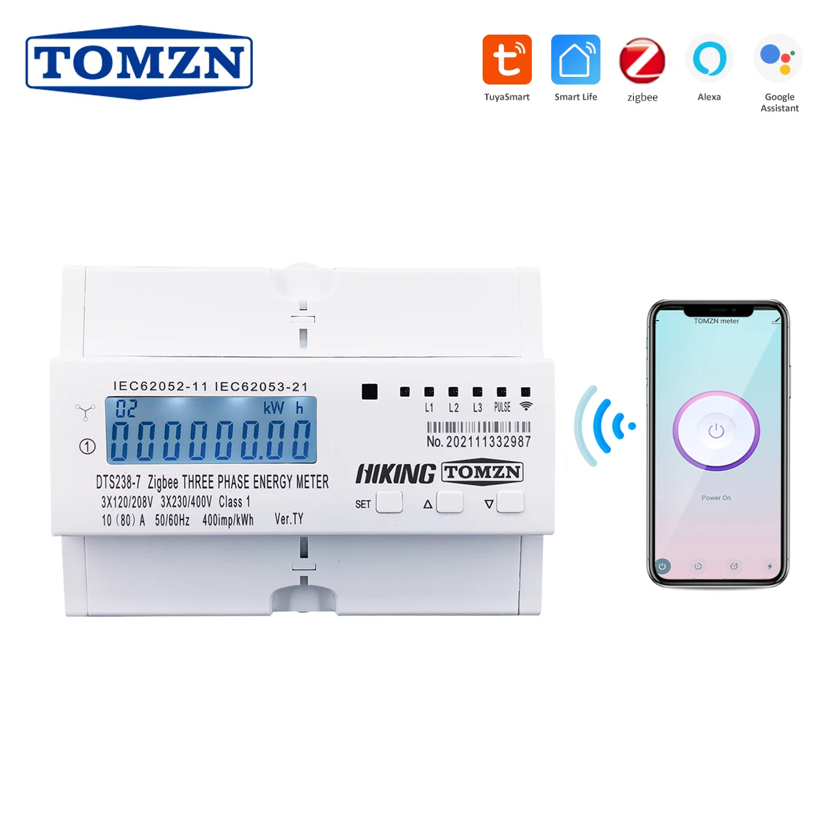 TOMZN 80A 3-fazowy Zigbee Gateway Tuya na szynę DIN, inteligentny licznik energii WIFI, timer, monitor, miernik kWh, watomierz 3*120V 3*230V