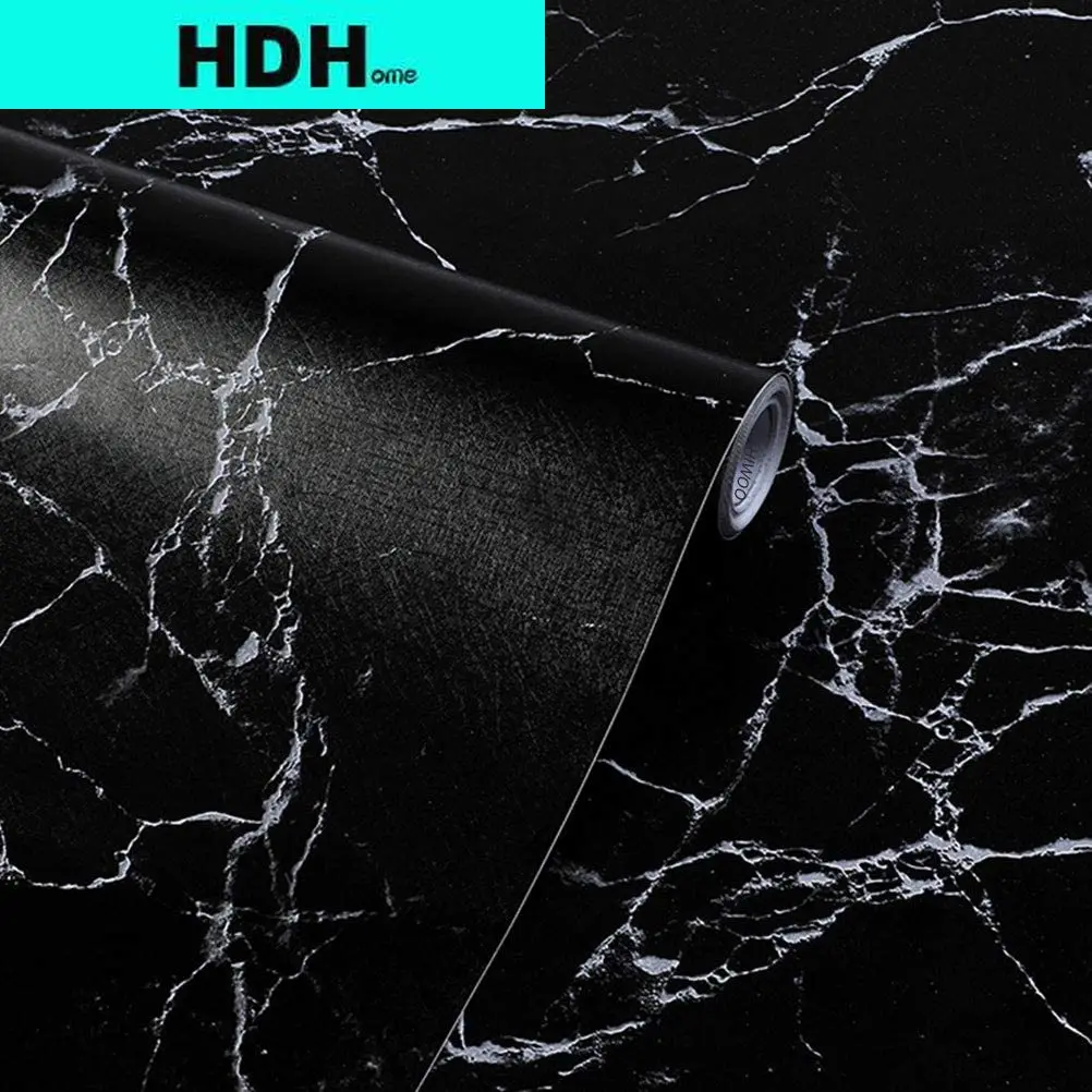 HDHome Black Marble Wallpaper Self-Adhesive Wallcoverings Waterproof Vinyl Peel and Stick Wallpaper  for Home Bedroom Wall Decor