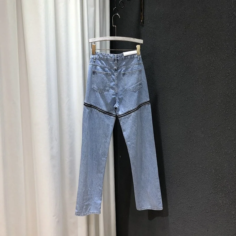 

Autumn 2022 New Fashion Straight Jeans Womens Loose Wide Leg Pants High Waist Zippers Elegant Casual Korean Style Female Pants