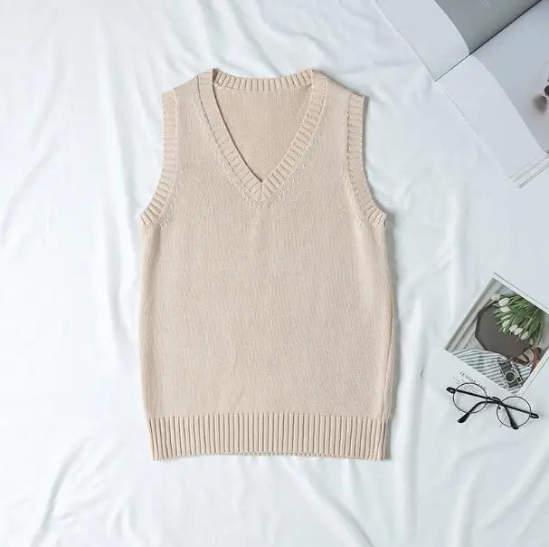 Spring and Autumn V-neck Casual Sweater Vest Women Girl\'s JK Uniform Vest Knit Loose Sweaters