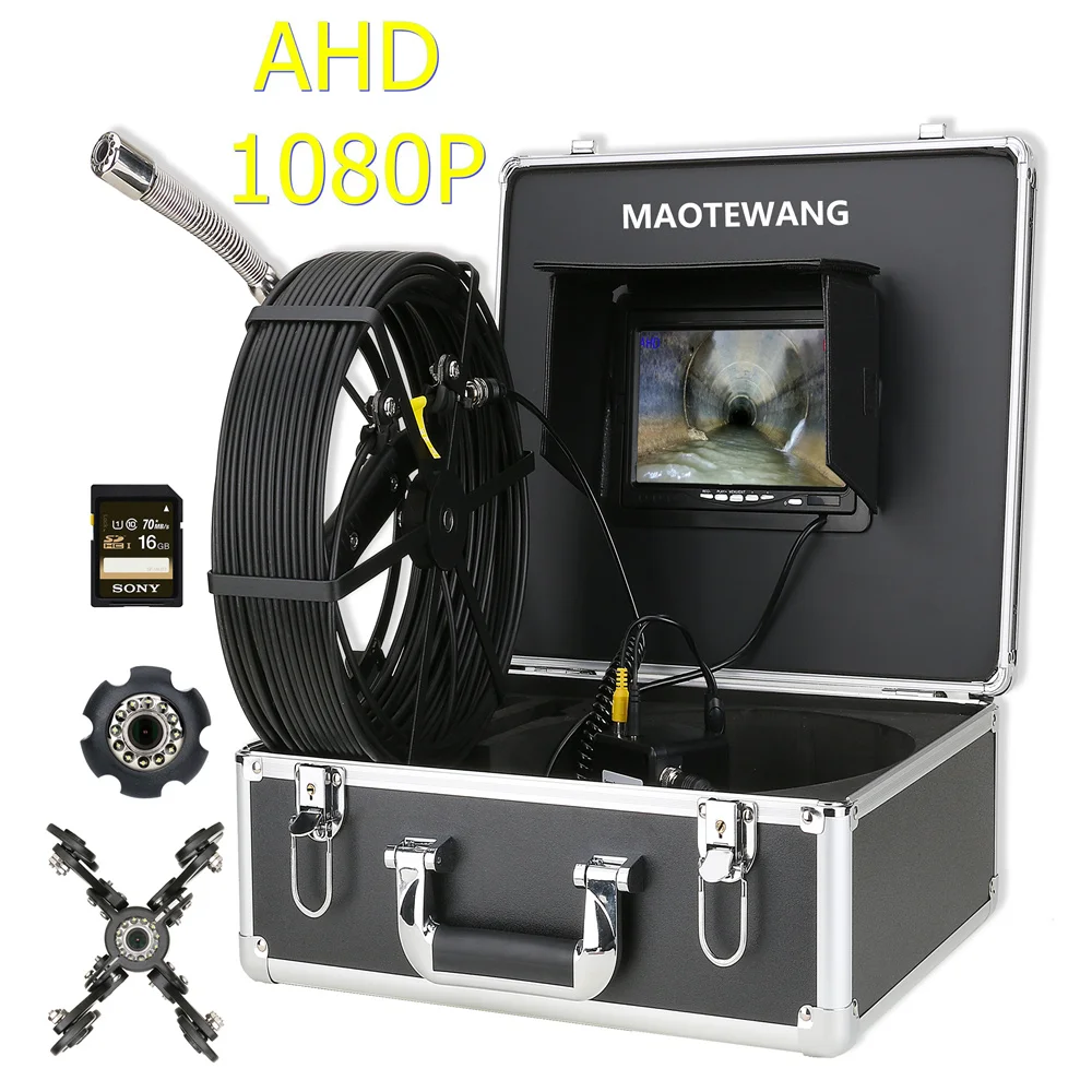 

DVR 7" Monitor Sewer Pipe Inspection Video Camera ,IP68 AHD 1080P Drain Sewer Pipeline Industrial Endoscope System 5xzoom