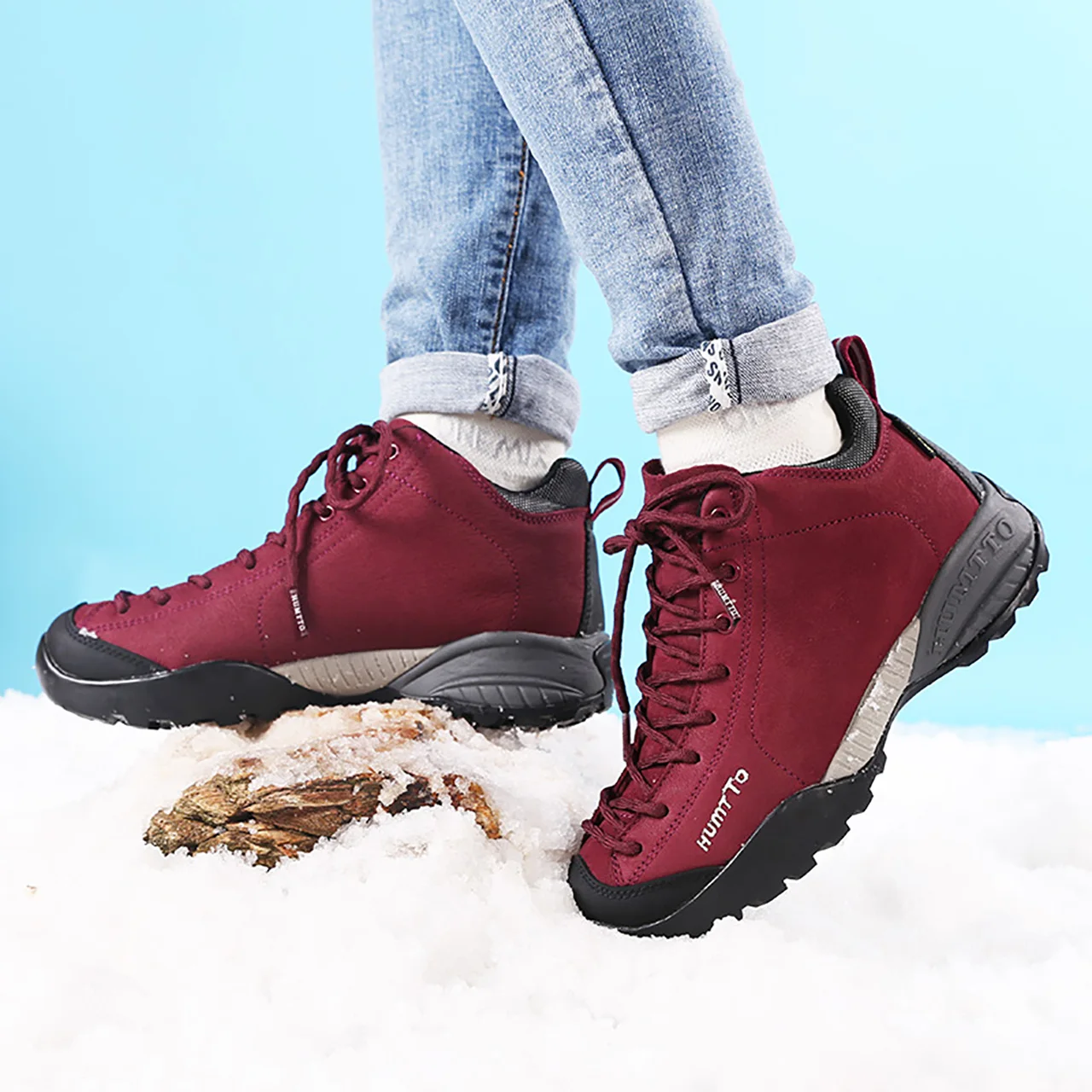 HUMTTO Leather Hiking Shoes Men Waterproof Hunting Boots Snow Boots Ankle Shoe Women Trekking Shoes Sneakers Casual Tennis Shoes