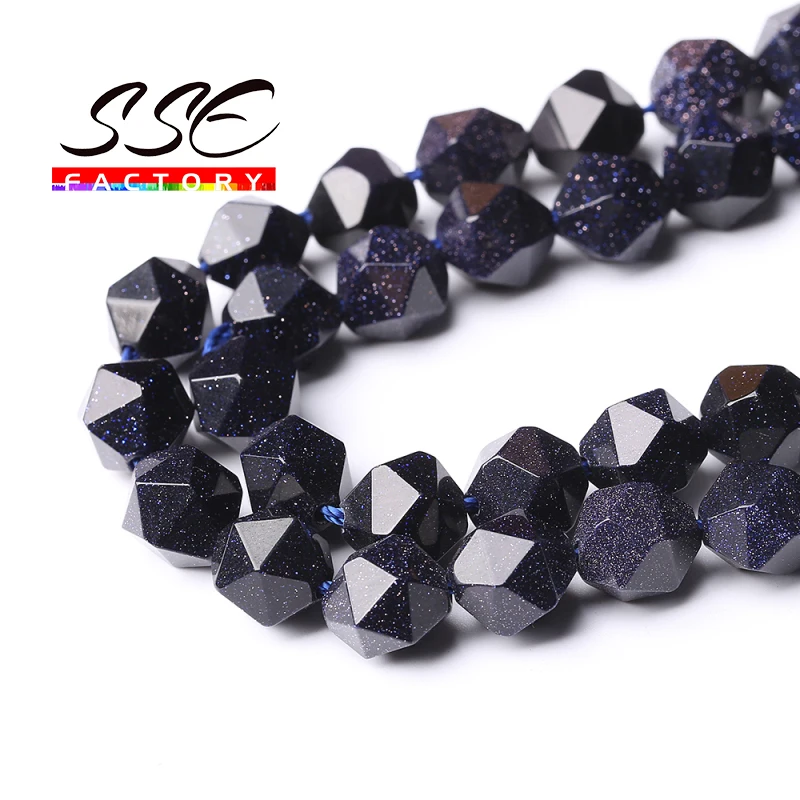 

A+ Natural Stone Faceted Dark Blue SandStone Loose Spacers Beads DIY Bracelet Accessories for Jewelry Making 15" Strand 6 8 10MM