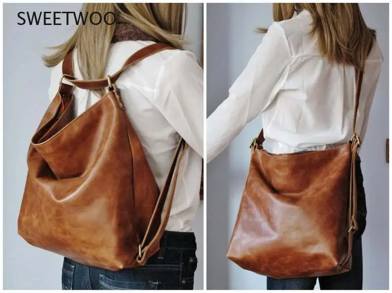 

Vintage oil wax leather women's handbag designer luxury backpack large-capacity fashion brand