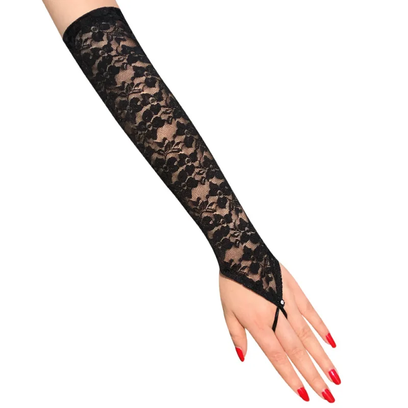 41cm Summer Sexy Lace Hollow Long Arm Sleeve Gloves Sun Protection Cycling Drive Cover the Scar Thin High Elasticity Etiquette