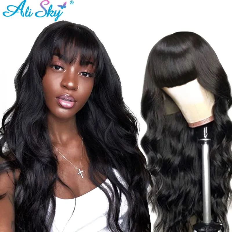 Body Wave Human Hair Wigs With Bangs For Women Brazilian Remy None Lace Front Wigs For Women Full Machine Made Human Hair Wigs
