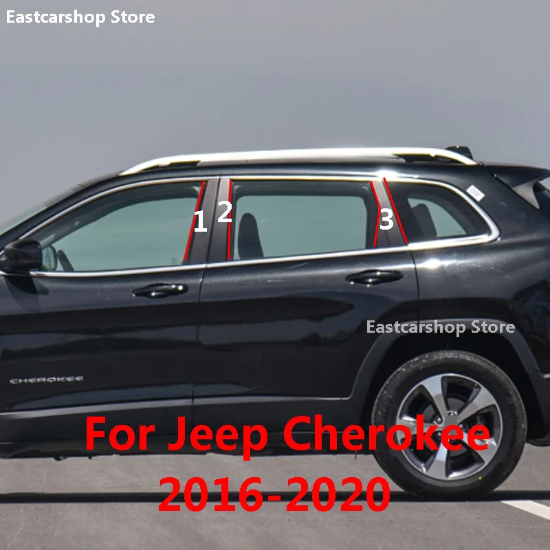 

for Jeep Cherokee 2020 2019 2018 2017 2016 Car PC Door Window Middle Column Trim Decoration Protection B C Strip Cover