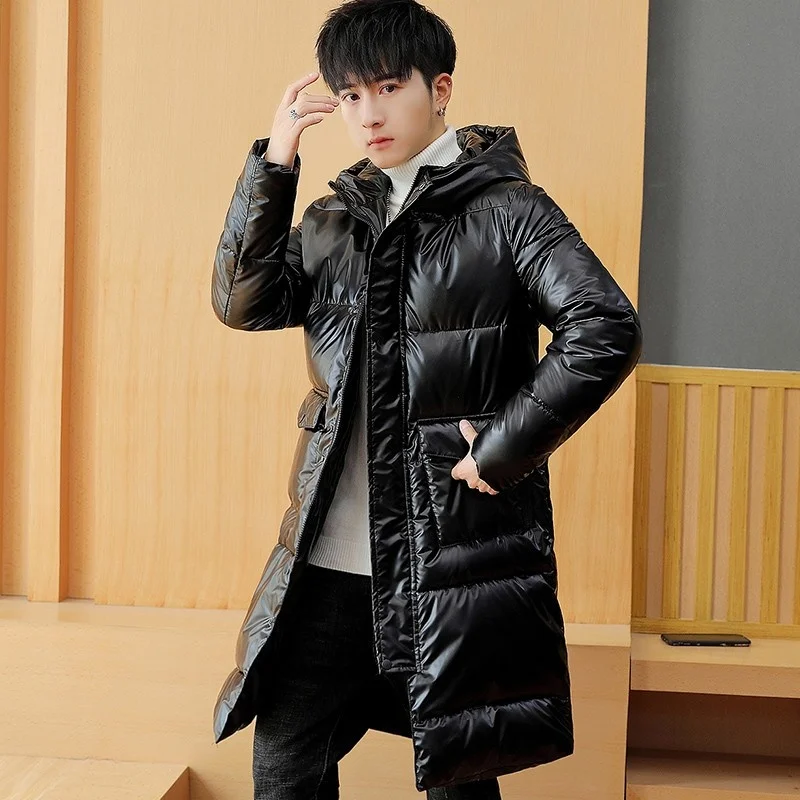 New 2022 Winter Jacket Men Fashion Bright Coat Straight Long Hooded Jacket Thick Jacket Men Clothing Warm Coat Parkas Overcoat