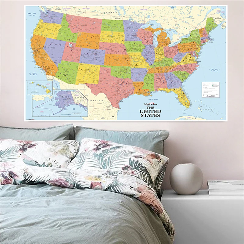 A2 Size  Map Of The United States Wall Art Poster and Prints Canvas Painting America Map Home Office Decoration School Supplies