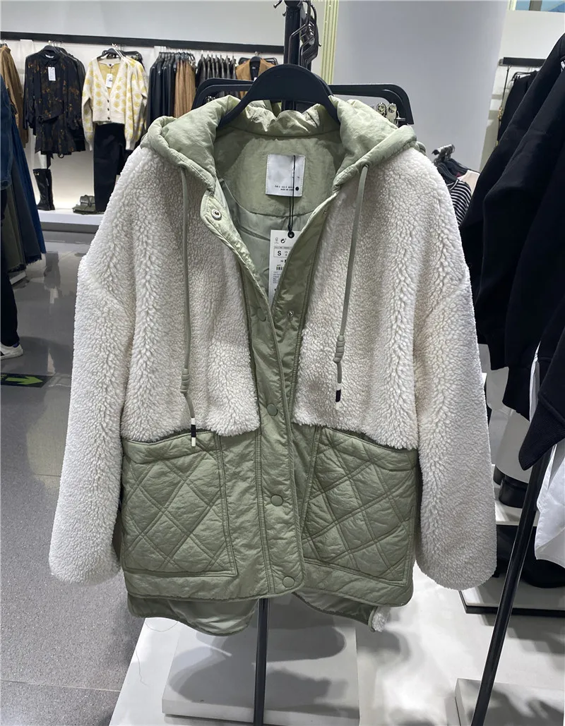 New The new fleece Joining together Lambs wool coat In the long Cotton-padded clothes Cotton-padded jacket