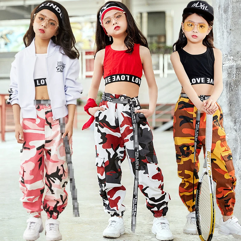 Fashion Children Jazz Dance Costume For Girls Hip Hop Street Dancing Clothing Vest Pants Kids Performance Dance Clothes DL2033