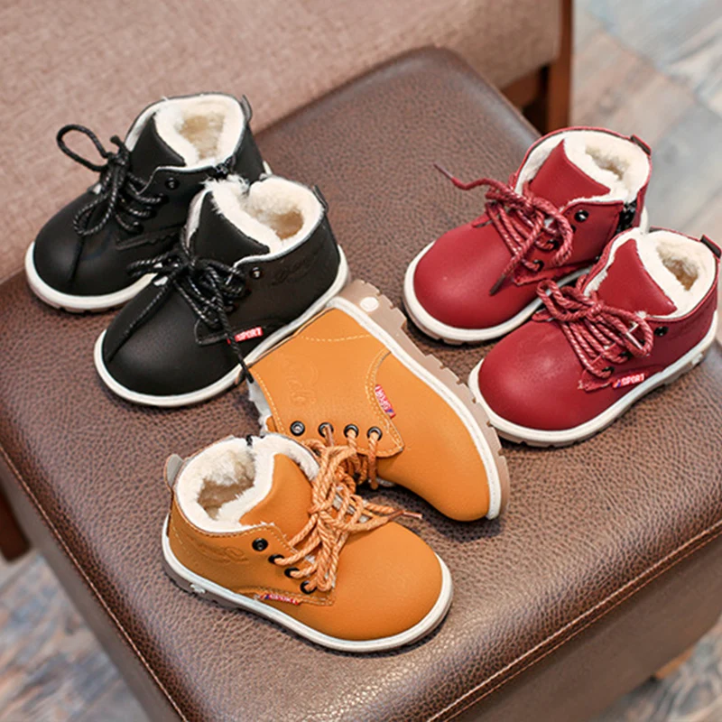 Winter Children Casual Shoes Autumn  Boots Boys Shoes Fashion Leather Soft Anti Slip Girls Boots 21-30 Sport Running Shoes