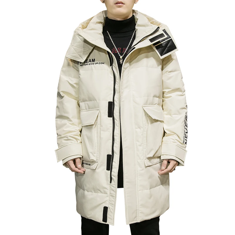 2024 men's new down jacket tide long loose thickening warm hooded youth men's skiing snow winter antifouling coat brand fashion