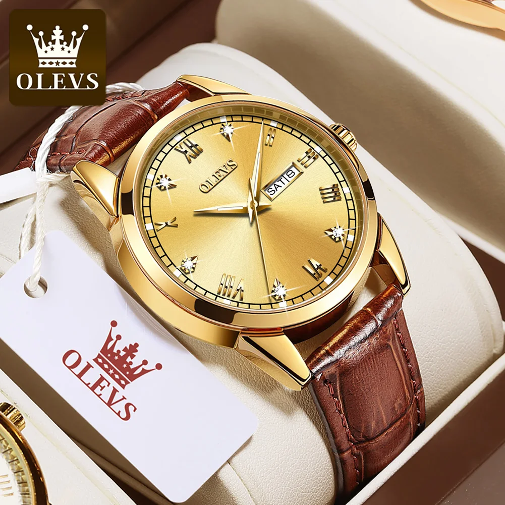 

Men's Watch OLEVS Luxury Business Men Genuine Leather WristWatch Men's Waterproof 3ATM Date Quartz watches relogio masculino