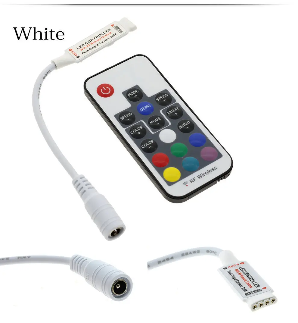 Mini Led RGB Remote Controller DC 5V-24V 17 keys RF Wireless Dimmer For LED Strip Lights 4 Pin Connection Black White