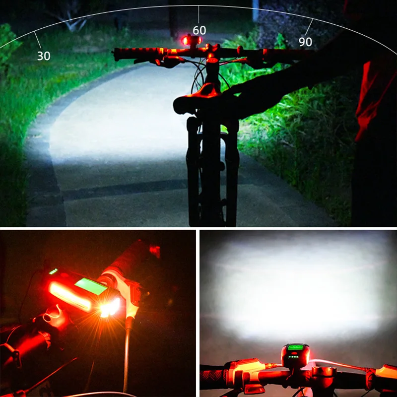 3 in 1 USB Bicycle Flashlight 5 LED Bicycle Computer/Horn Bike Front Light IPX4 Waterproof Headlight Odometer Bike Accessories