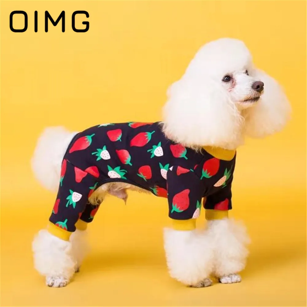 

OIMG Four-legged Small Dogs Clothes Strawberry Printed Pets Cats Outfits Winter Costume Pomeranian Bichon Casual Puppy Clothing