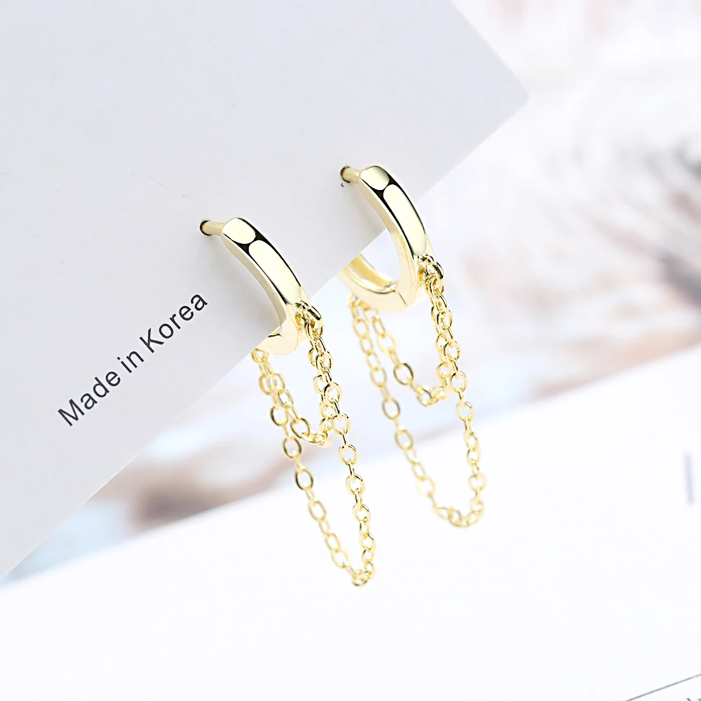 ANENJERY Double Layer Chain Tassel Hoop Earring for Women Punk Style Jewelry Best Friends Gift