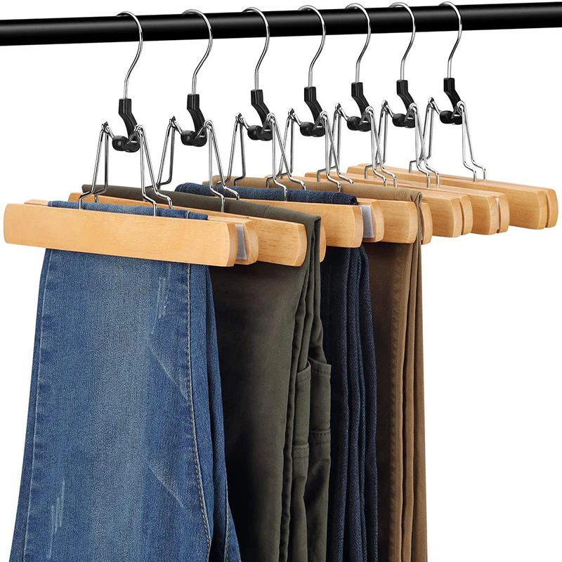 Solid Wooden Pants Hangers for Women Skirt Trouser Jeans Non Slip Clips Slack Clamp Hanger Dress Cloth