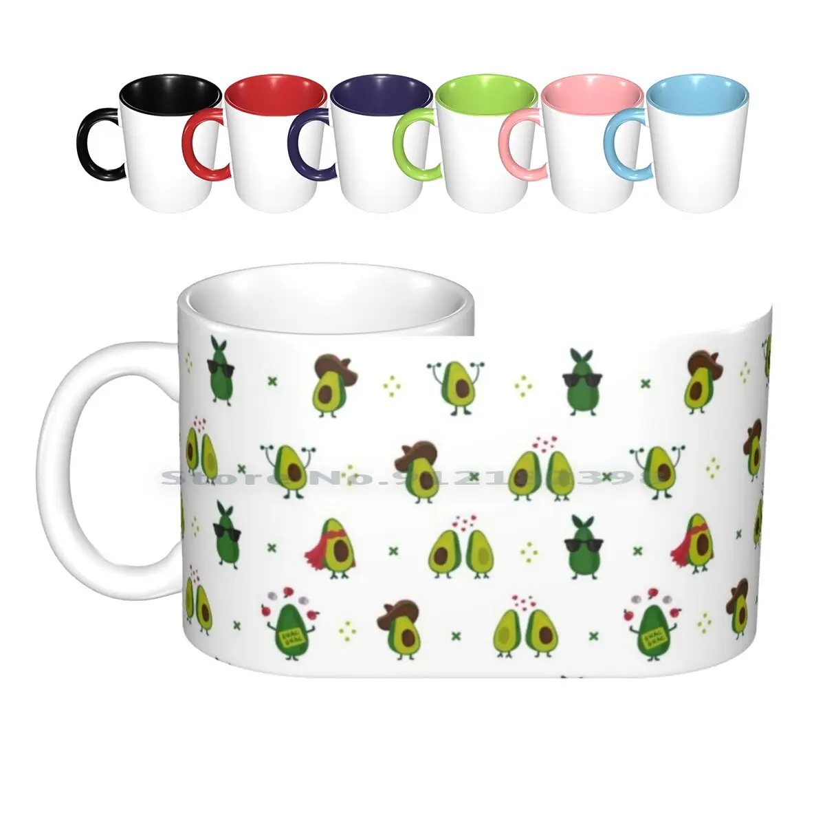 Avocado Pattern Ceramic Mugs Coffee Cups Milk Tea Mug Graphic Design Pattern Cartoon Avocado Superhero Vegan Humor Food Kids