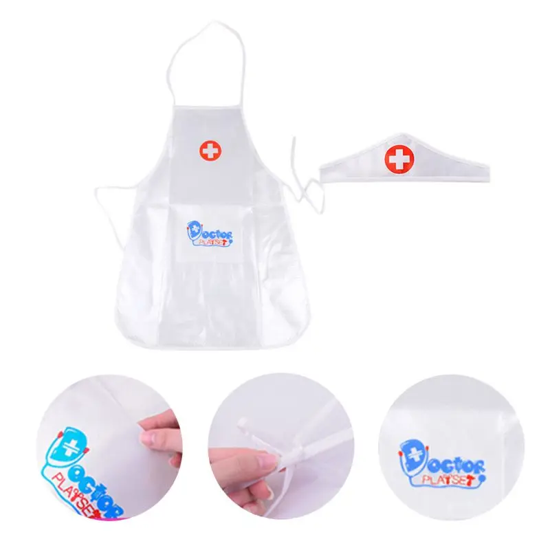 Children Kids Doctor Nurse Cosplay Costume Adjustable Apron with Headdress Hat Uniforms Performance Halloween Party Wear