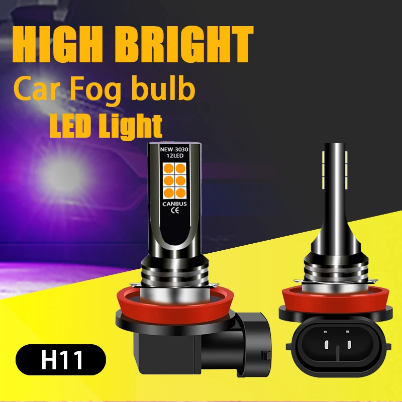 1pcs Car High Bright Driving Led Lamp H11 Auto LED Fog Headlight Bulbs 6000K LED White Ice blue Yellow Lemon green Pink Lights