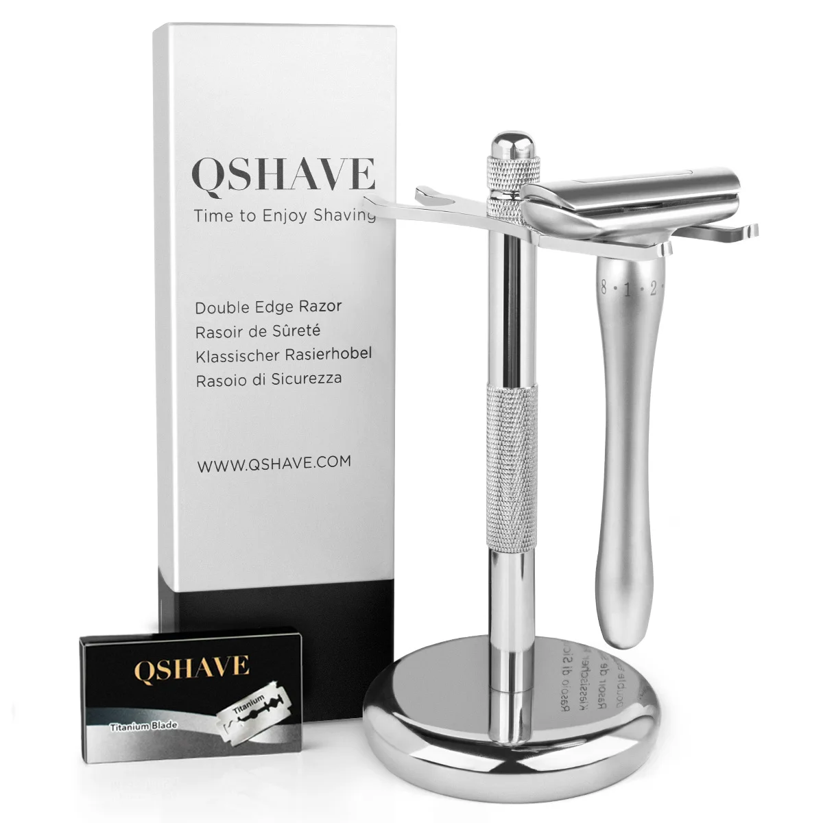 QShave Adjustable Safety Razor with Magnetic Cover 1 Razor 1 Razor Holder & 5 blades