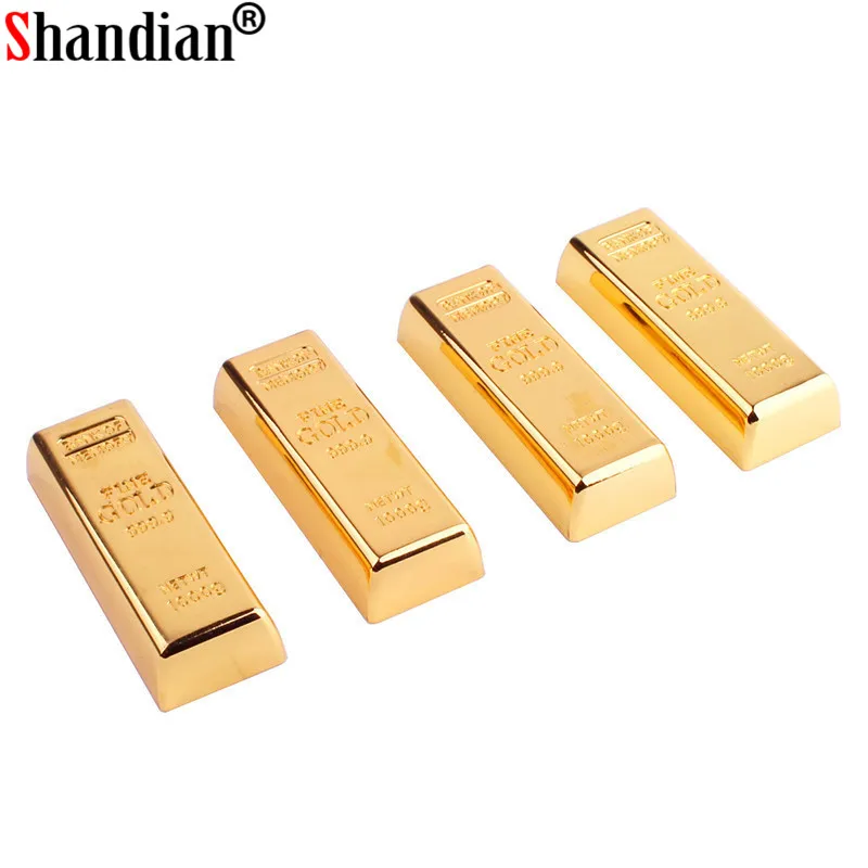 SHANDI Metal simulation Gold bars model USB Flash Drive pen drive Golden memory card pendrive 4GB/16GB/32GB/64GB thumb drive