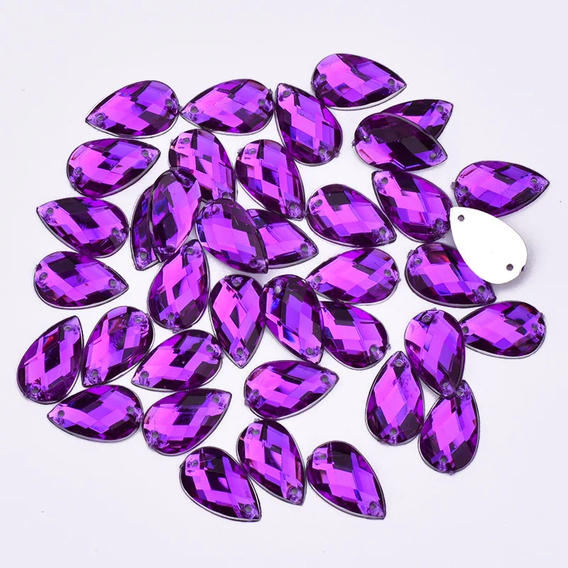 JUNAO 18x25mm Dark Blue Color Large Teardrop Acrylic Crystal Strass Flatback Sewing Rhinestones Applique For Clothes Needlework