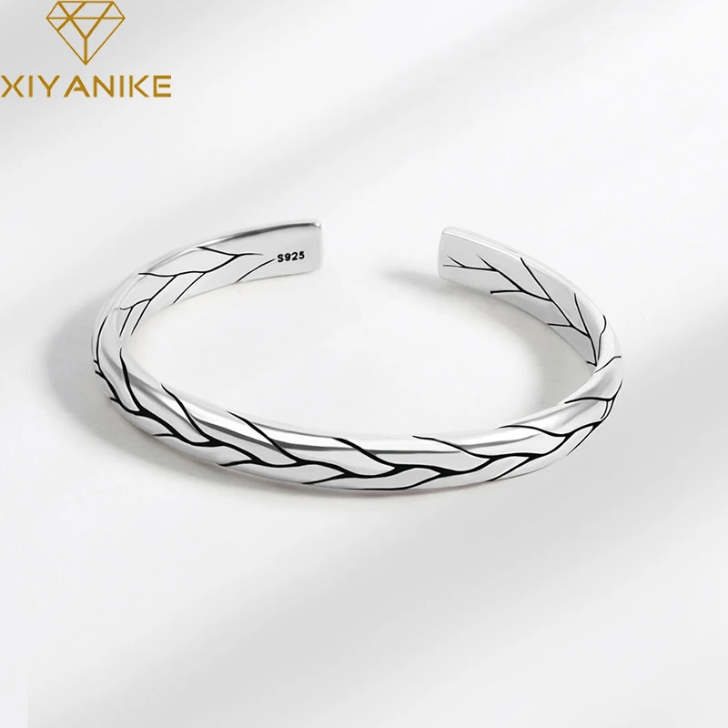 XIYANIKE Silver Color  New Tire Pattern Bracelet Neutral Retro Hip Hop Personalized Carving Simple Thai Silver Wholesale