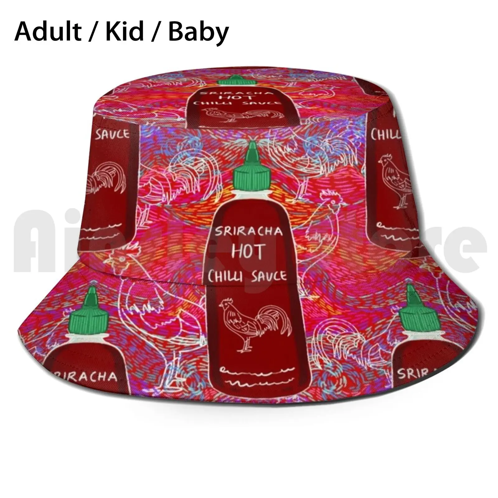 Sriracha Sun Hat Foldable UV Protection Sriracha Patterndesign Fastfood Retro Colorful