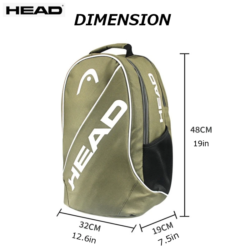 New HEAD Tennis Backpack Dark Green Men Women 2 Pack Head Tennis Racket Bag Professional Polyester PU Tenis De Padel Storage Bag