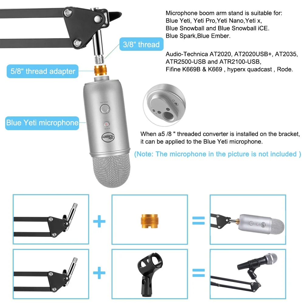 

Microphone Stand For Blue Yeti With Mic Pop Filter and Shock Mount Boom Scissor Arm Bracke For BM 800 Mic