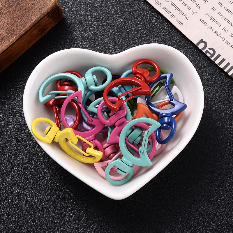 10Pcs/Lot 18x34mm Choose Color Alloy Moon Shape Lobster Clasp Hook Connector for Keychain Hole Key Ring Jewelry Making Findings