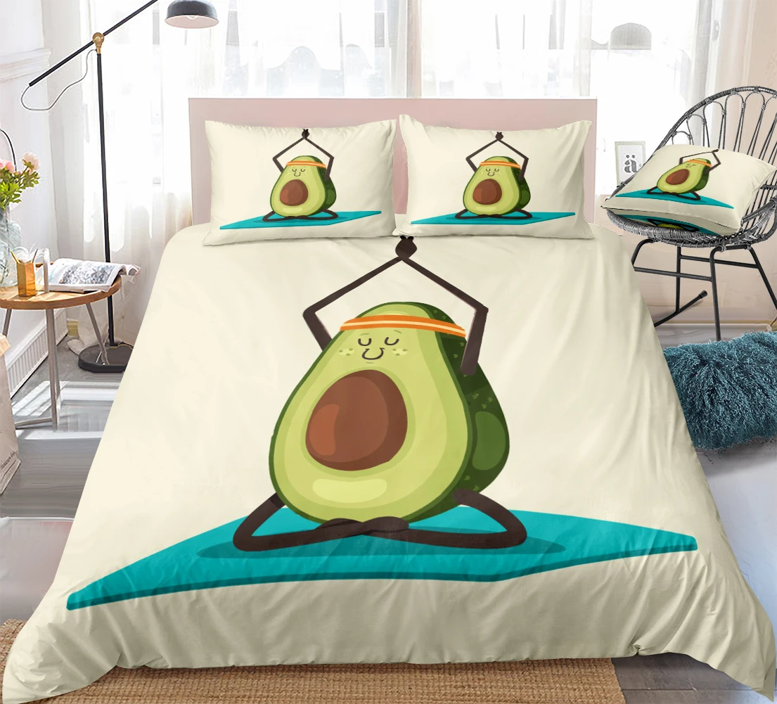 

Avocado Duvet Cover Set Cute Avocado in Yoga Pose Pattern Cartoon Fruit Bedding Kids Boys Girls Queen Home Textiles Dropship