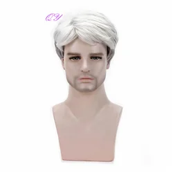 Synthetic Men Short Wigs White Ombre Black Natural Straight Man Hair Wig Adjustable Size Daily Wear Fashion Hairstyle Male Wigs