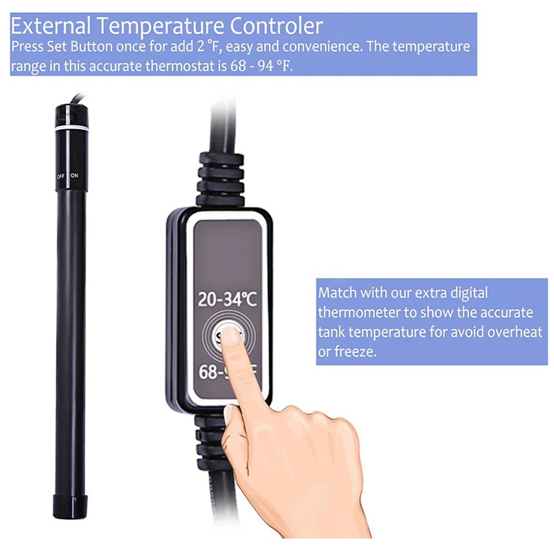 Termostato Aquecimento Aquecedor De Tanque De Aquário, Display Digital LED, Haste De Aquecimento De Tartaruga De Titânio, Controle De Temperatura,