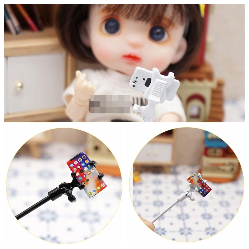 1/12 Miniature Dollhouse Selfie Stick Mobile Phone Mini Laptop for Pretend Play Blyth OB11 BJD Doll House Decoration Accessories