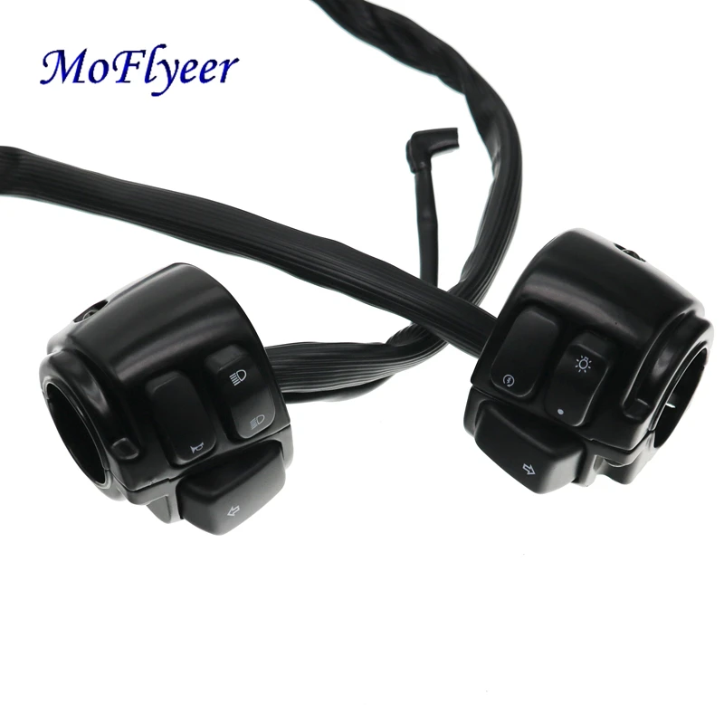 MoFlyeer 25mm Aluminum Motorcycle Handlebar Control Switches Kill Start Turn Signal Switch Button With Wiring Harness