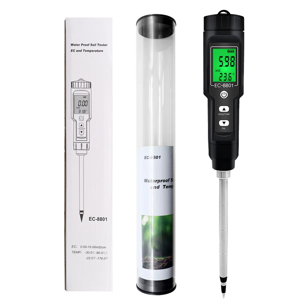 New EC/TEMP Soil Tester 0.00-10.00 mS/Cm Hand Digital Waterproof Garden Meter Soil Meter Tool Potted Plants Farm Agriculture