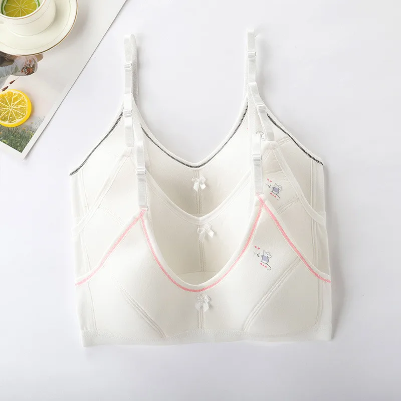 Kids Girls Training Bras Wireless Cotton Underwear For Teenage Girls Young Student Training Bras Solid Age For 12-16Years