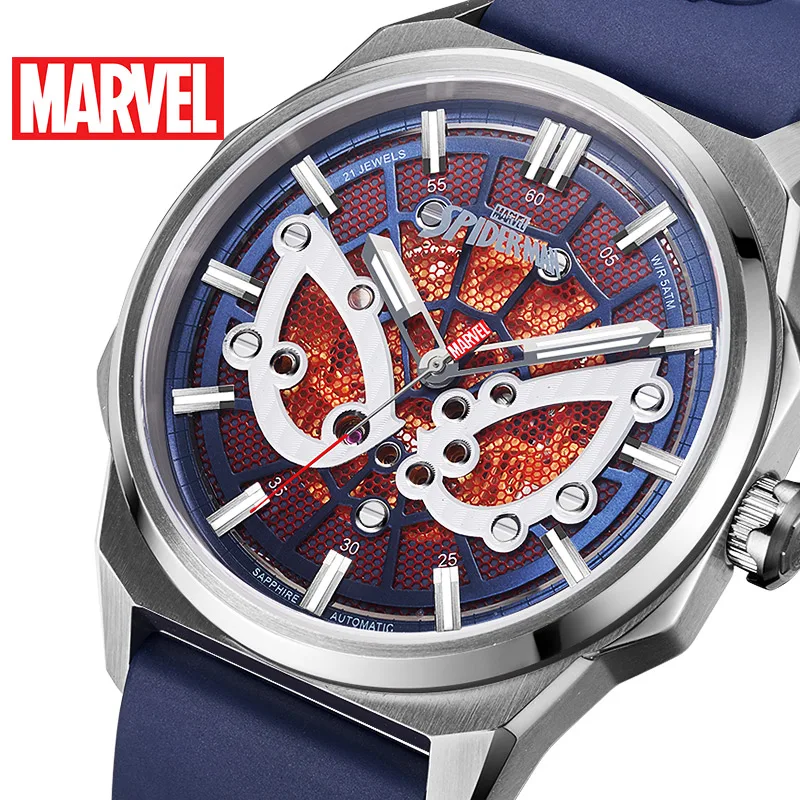 Marvel Avengers Spider Man For Mens Automatic New Casual Wristwatch Sapphire Crystal Stainless Steel Hollow Luminous Fluorubber