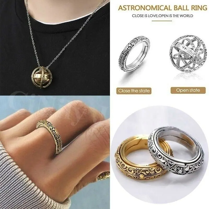 CiNily Astronomical Ball Gold & Silver Plated Spherical Deformation Universe Student Constellation Ring Jewelry NJ447